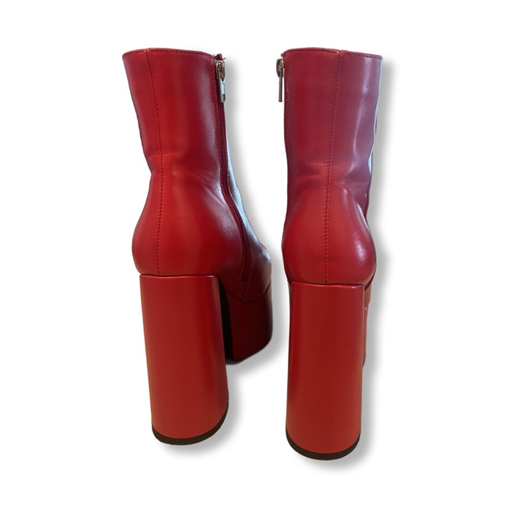 Lambda Faux Leather Red Platform Ankle Boots Size… - image 2